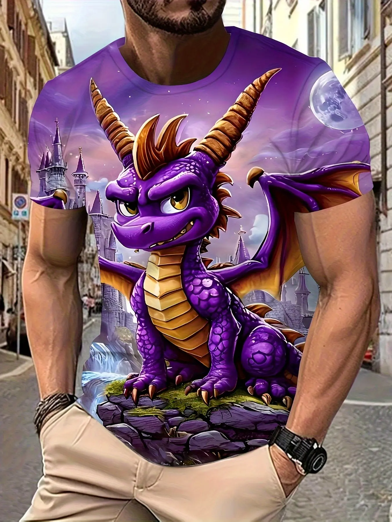 1 piece of men's digital printed short sleeved T-shirt with clear and bright patterns that are not easy to fade, the loose round neck version is not picky about body shape, suitable for casual travel, football printing, Streetwear, Menswear, Tops