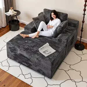 67" Oversized Chaise Lounge, Boneless Couch Indoor, Corduroy Couch Boneless Sofa Chair for Reading with Wide Armrest and 3 Throw Pillows, No Assembly Required,