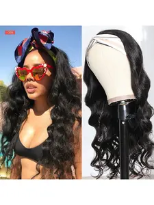 Headband Wig Human Hair Body Wave Human Curly Wig Glueless None Lace Front Wig Brazilian Virgin Hair Wear and Go Wigs for Black Women 150% Density Wigs Natural Black Color