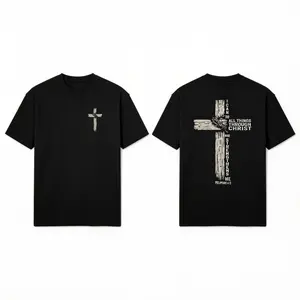 Double Sided Faith Quote Washed T-Shirt – Philippians 4:13 Christian Cross Graphic Tee Sports T-shirt, regular fit, casual and stylish T-shirt, suitable for everyday wear, a men's top suitable for all seasons.