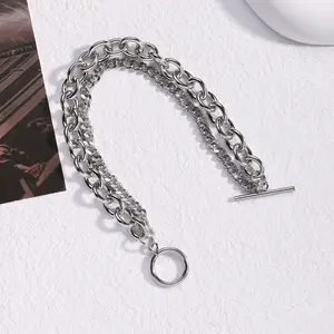 Titanium Steel Hip-Hop Double-Layer Spliced OT Buckle Bracelet, Ins Niche Design, Versatile High-End Unisex Accessory, Bracelets for Women