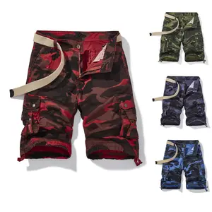Men’s Stylish Camouflage Cargo Casual Shorts (3-Pack) - Menswear, Multi-Camouflage Colors, Belt Included, Multi-Pocket Design, Drawstring Cuffs, Loose Fit, Durable Comfortable Shape-Retaining Fabric, Ideal for Outdoor Activities