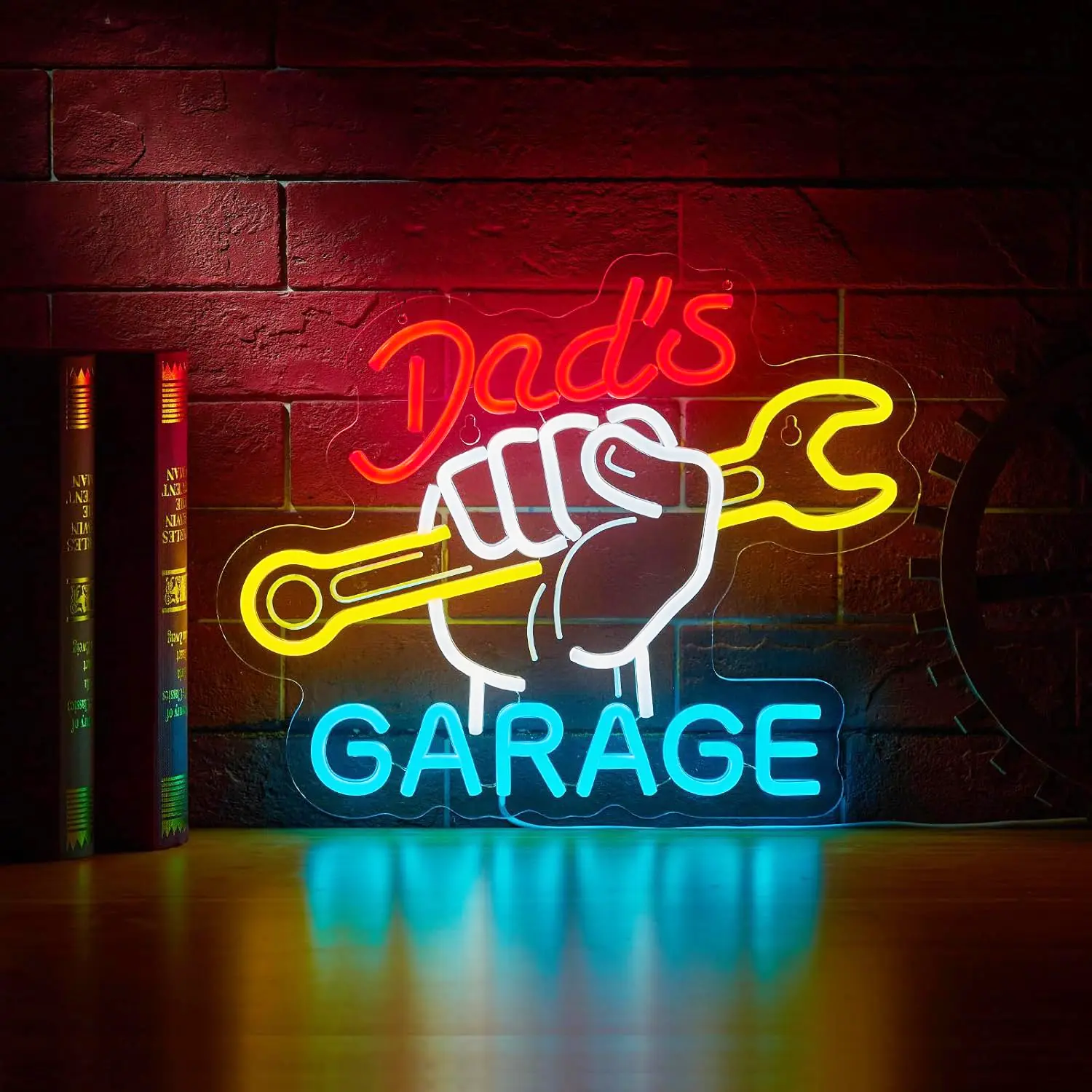 Personalized LED Neon Garage Sign - Acrylic Back, Flexible Strips, Indoor Wall Decoration, Led Neon Lights for Auto Repair Workshop, Man Cave Gift for Dad Mechanic (Summerwins),