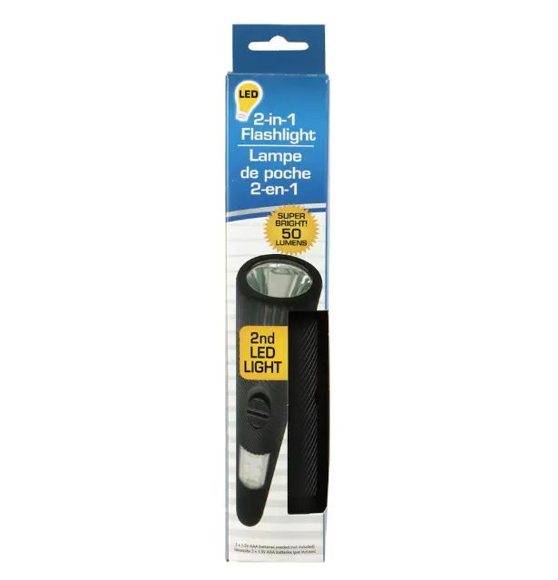 2-in-1 LED Flashlight with Side Light – Battery-Powered, Compact & Durable