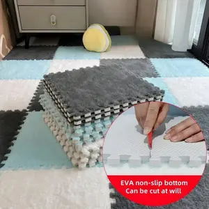 24pcs Carpet Squares Puzzle Floor Mat, Plush Fluffy Rug Interlocking Carpet Tiles, Anti Slip EVA Foam Jigsaw Floor Tiles, Build A Safe Area for Bedroom Playroom, Cut At Will