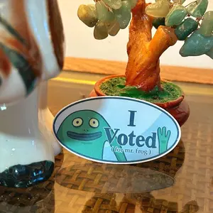 Smiling Friends I Voted for Mr. Frog Vinyl Sticker, Laptop Water Bottle Decal Sticker