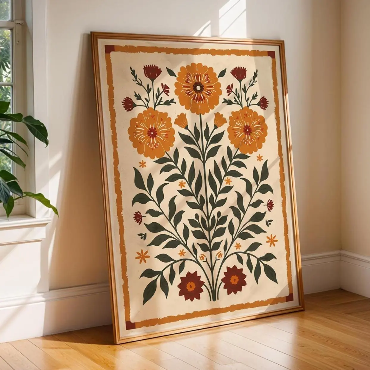 Mexican Folk Art Floral Print Hispanic Heritage Wall Art Latinx Boho Decor Rustic Floral Kitchen Print Autumn Flower Poster, Full Size Options, Everyone Can Find Their Fit, Lightweight Feel, Moves with You