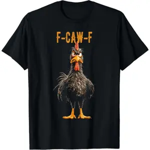 100% Cotton Unisex FCAWF Black Chicken, Chicken Lover, Funny F-Caw-F Chicken T-Shirt, Casual Round Neck Design Graphic Tees Streetwear Black Casual Tops for Men Women T-Shirts Crewneck Menswear graphic t-shirts Tshirt Tropical short sleeve