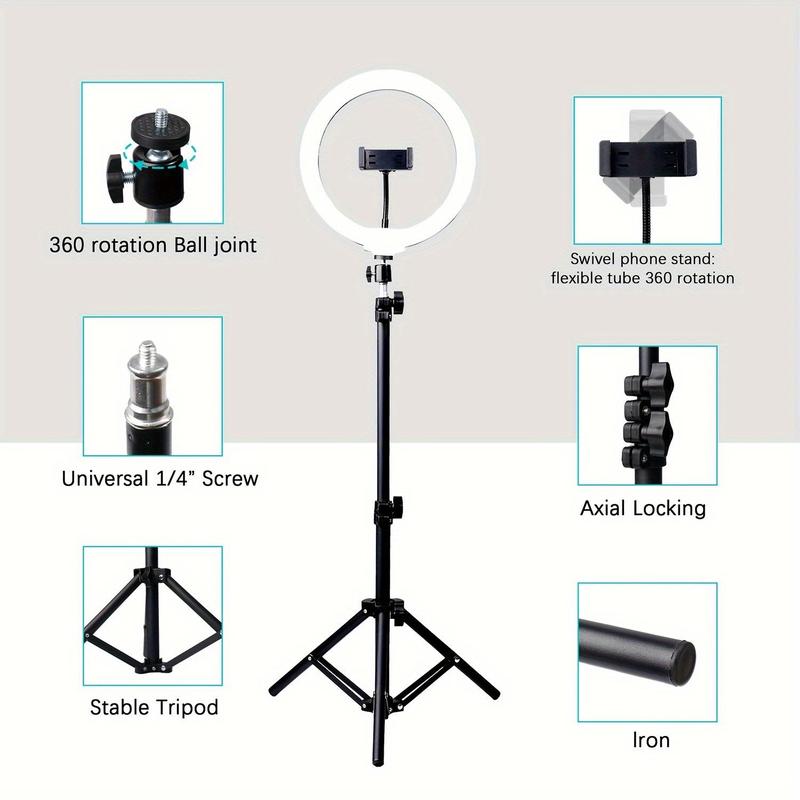 10"Ring Light with Stand,Video Light Tripod for Phone ,with 43.3"Tripod/1 Phone Clips/1 USB Ports,2600K-6500K Color Temperature,for Barber Makeup Tattoo TikTok Video Recording Vlog#Christmas lights
