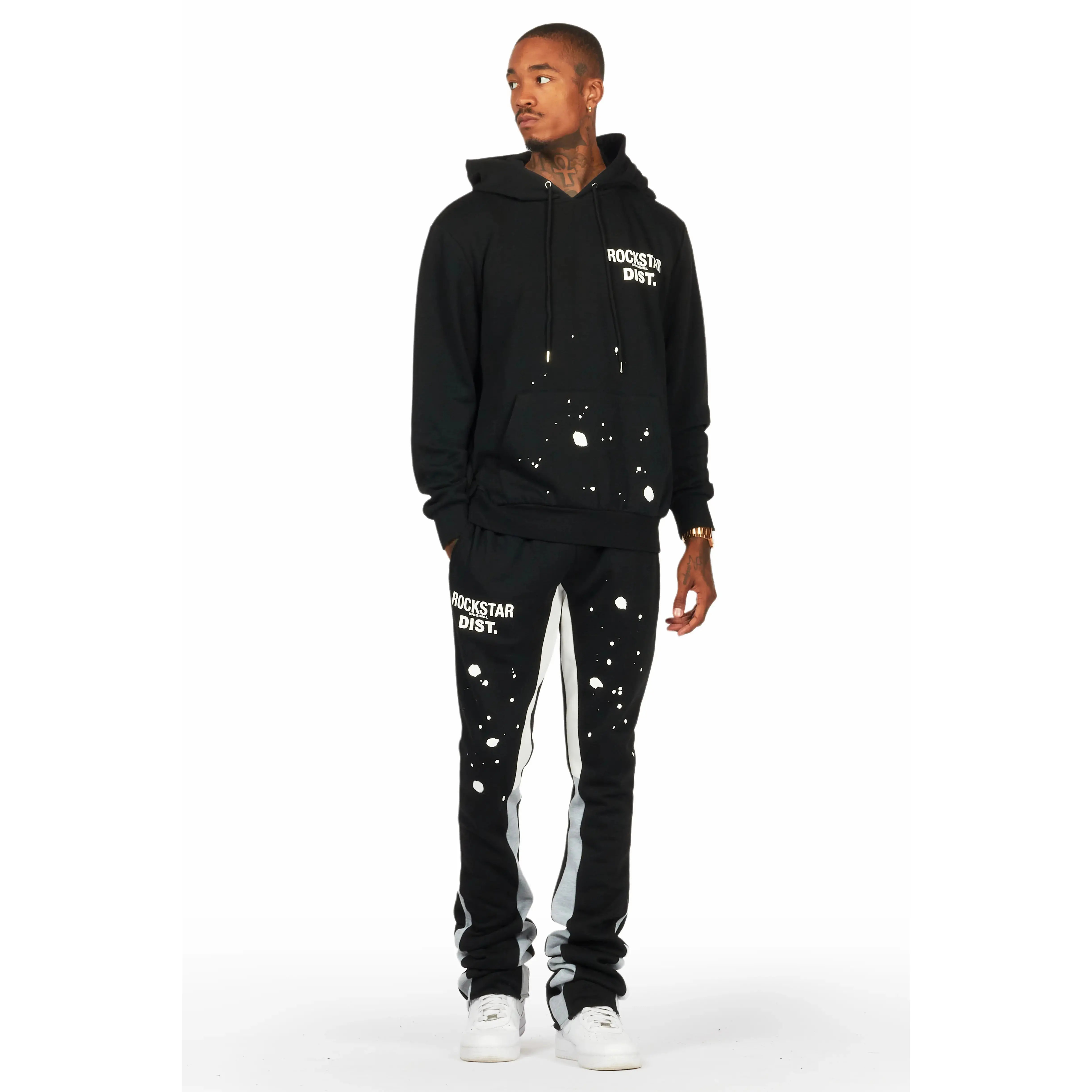 Raffer Black/White Hoodie/Stacked Track Pant Set Raffer Black/White Hoodie/Stacked Track Pant Set