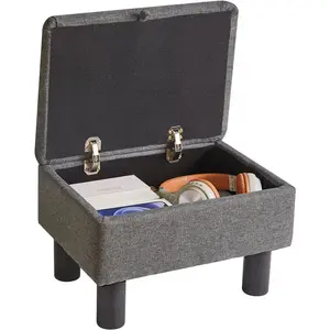 Linen Small Ottoman Foot Rest, Foot Stools with Storage Small, Upholstered Rectangle  Ottoman with Safety Hinge Flip Top, Bed Stool for Bedroom Dorm Light Gray YD-JD1364