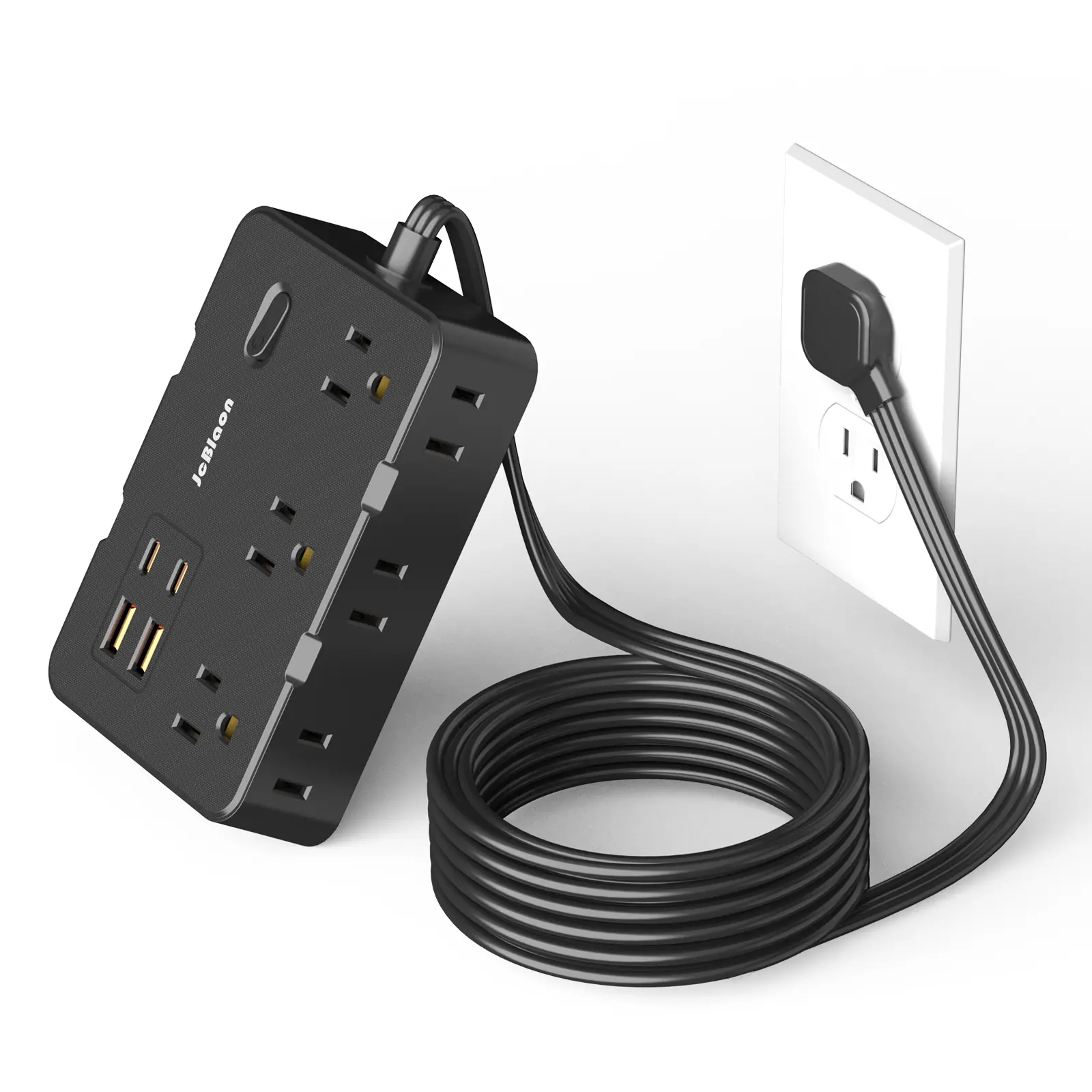 Rectangle Flat Plug Surge Protector Power Strip Socket - 1050J Surge Guard for Safety, 1050J Protection, 6 Multiple Sockets, 4 USB Ports (Including Type C), 5Ft Ultra-Thin Extension Cord, Compact Desk Charging Station with Wall Mount for Dorm/Office, Mult