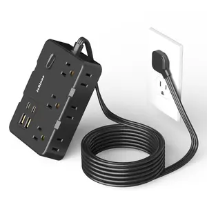 Flat Plug Surge Protector Power Strip, 5Ft Ultra Thin Extension Cord With 4 USB Wall Charger, 6 Outlets Compact Desk Charging Station Wall Mount