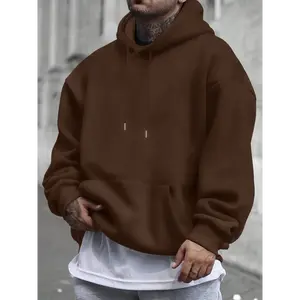 Men's Casual Fleece-Lined Hoodie - Solid Color, Long Sleeve with Kangaroo Pocket, Machine Washable - For Men - Perfect for Spring/Fall - Ideal Gift for Casual Wear