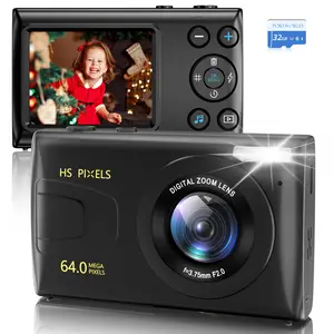 4K HD Mini Auto Focus Digital Camera,18x Digital Zoom Lens with Flash,32G Memory Card,8 Filters,MP3 Function,Point Shoot Cameras (Black&Pink&White)