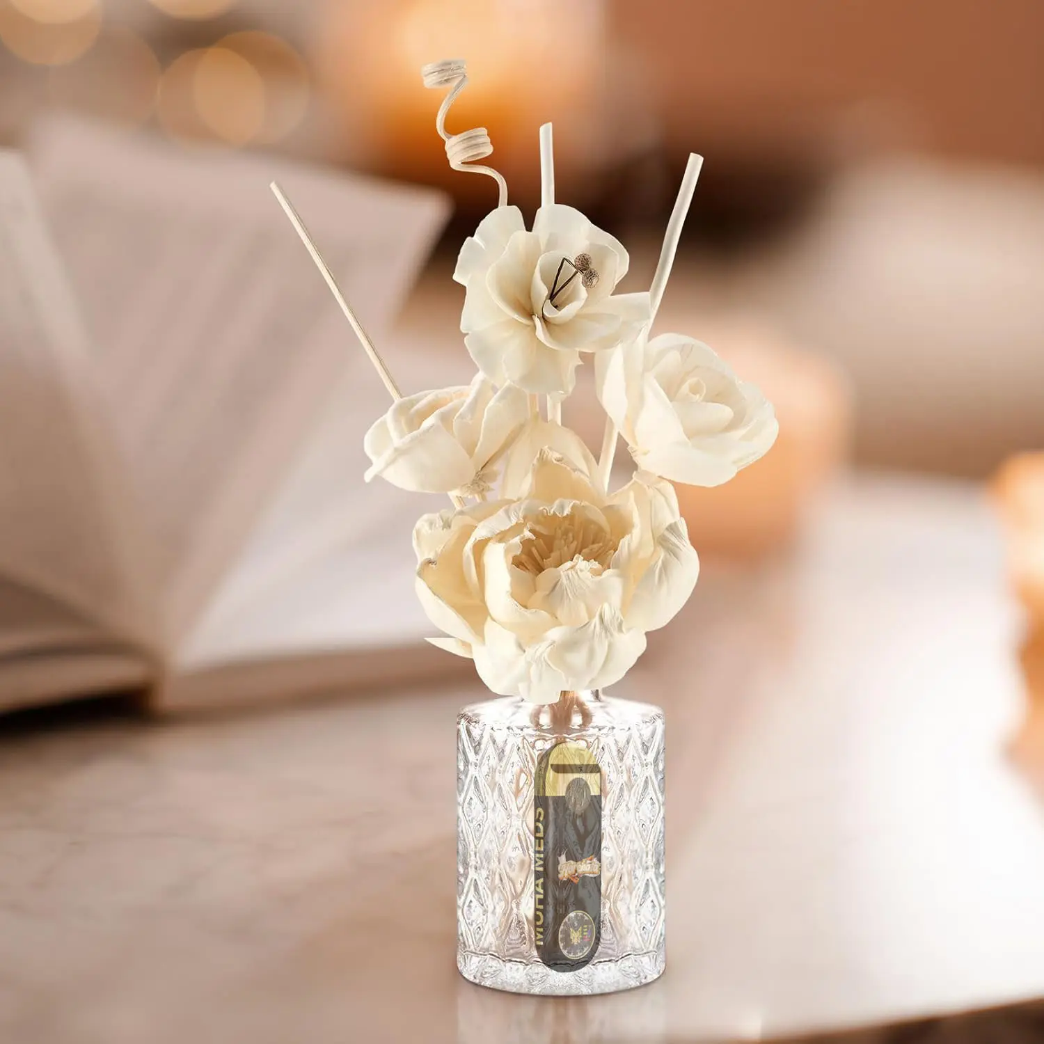 Mvha Meds Gen3th Flower Reed Diffuser Set for Bathroom Air Fresheners, Oil Defusers | Fresh Linen/Ocean/Eucalyptus & Mint Scent Home Fragrance Shelf Decor
