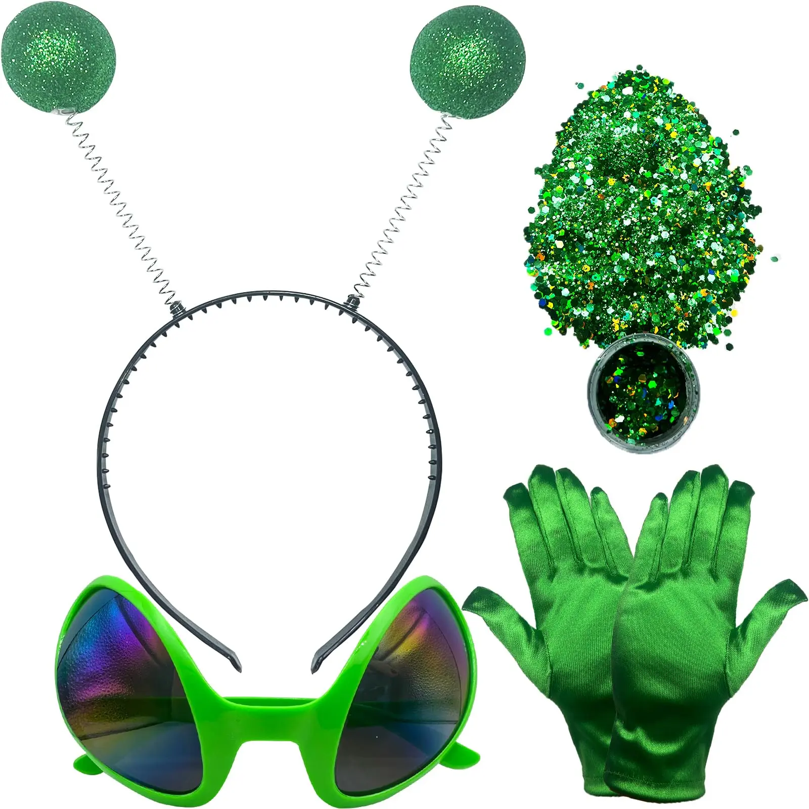 Alien Headband  Costume For Adult Women And Accessories: Glasses Gloves Holographic Glitter