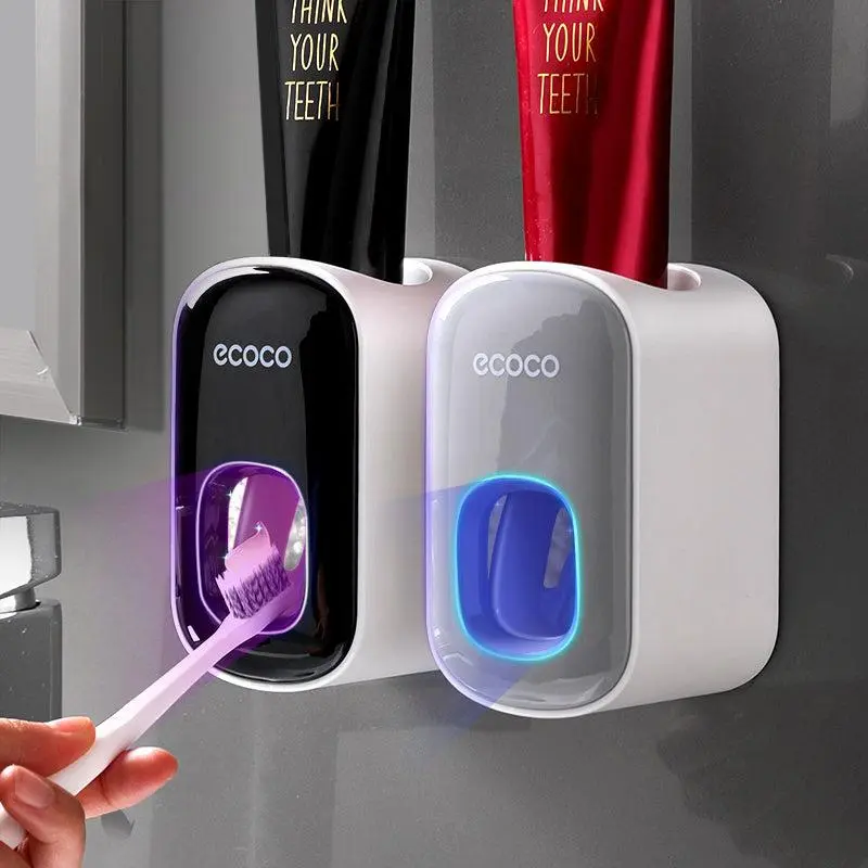 Automatic Toothbrush Holder with Toothpaste Dispenser | Wall Mounted Bathroom Organizer | Dustproof Toothbrush Storage | No Drill Adhesive Mount