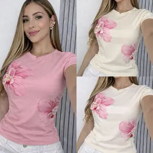 Women's Fitted 3D Flower Blouse M30-46 - Stylish, Stretch Fabric, Dressy Figure-Flattering Shapewear