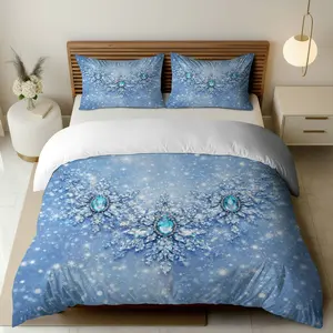 3PCS Duvet Cover Set, 1 Duvet+2 Pillowcases(Without filler), Snowflake Winter Crystal Ice Blue Frozen theme, Christmas bedding set, Cool Elegant Luxurious Decorative Suitable for decoration Bedroom Guestroom Hotel Winter Retreat.