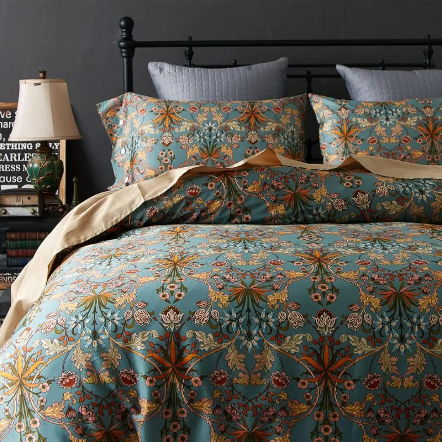 Floral King Size Comforter Set for King Bed Farmhouse Boho Bedding Comforter Sets Lightweight Flowers Plants All Season 3 Pieces Comforter King with 2 Pillow Shames