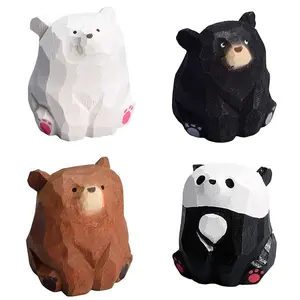 Wooden Bear Ornament, 4 Counts/set Cute Bear Figurine, Mini Bear Statue, Decorative Figurines, Desktop Decoration for Home Office, Room Decor, Home Decor