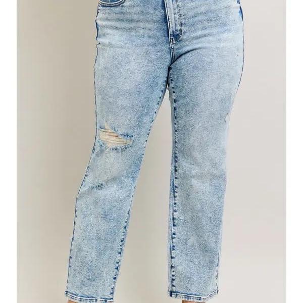 Judy Blue Mineral Wash High Waisted Distressed 90’s Straight Jeans