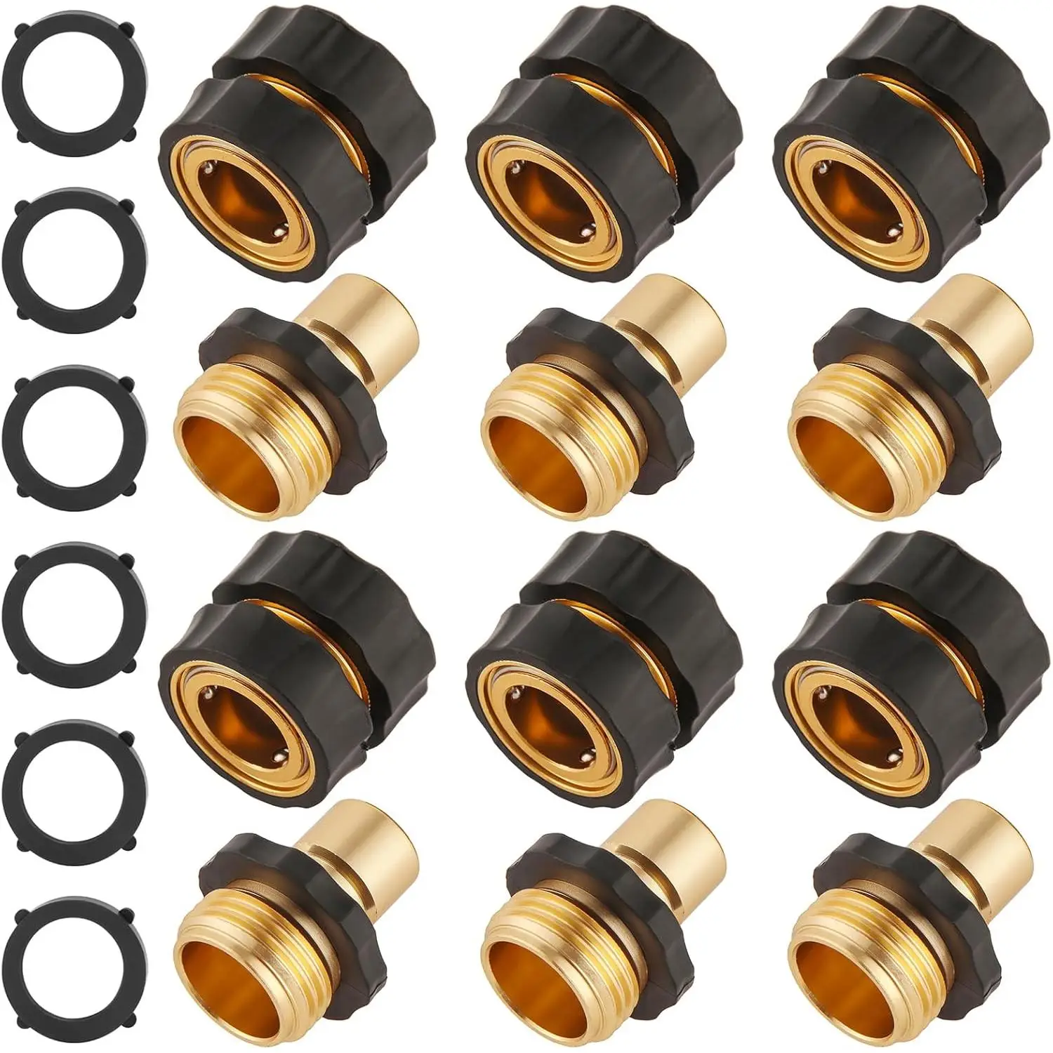 6 Set Quick Connect Hose Fittings for Garden Hose Quick Connector with Gasket, 3/4 Inch GHT Male and Female Attachment Quick Release Water Hose Adapte