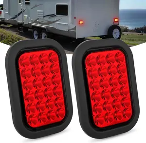 Nilight 5"x3" Rectangular Stop/Turn/Blink Lights, 2 PCS 12V Red 24LED Output Trailer Tail Lights with Flush Mount Grommet Plug-in, IP67 Waterproof for Trucks, Trailers, Rectangular Light