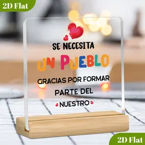 2D Flat, Spanish It Takes A Village Thank You Acrylic Decorative Sign Heartfelt Appreciation Spanish Gift for Nanny, Daycare Teacher, Paraprofessional, Coach Classic Design with Base, Perfect for Christmas, Thanksgiving & Birthdays