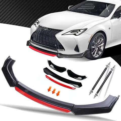 4pcs Set Universal Front Bumper Lip Chin Spoiler Splitter Diffuser Wing Protector Trim Sticker Car Body Kit Strut Rods Fits for Honda, Audi,Ford,BMW,Honda,Volkswagen,Chevrolet,Civic,Benz,Mazda,GMC Nissan,Toyota, Mitsubishi,Durango, Dodge Charger SRT