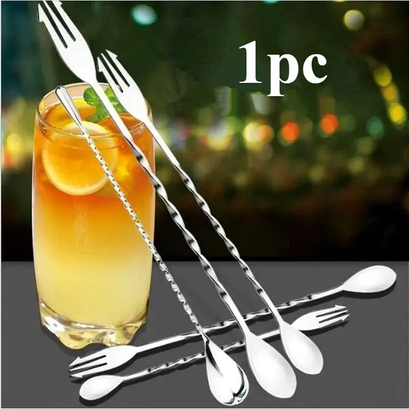 Stainless steel double headed long handled threaded spoon Cocktail cocktail spoon Milk tea coffee mixing spoon Bartender Tools