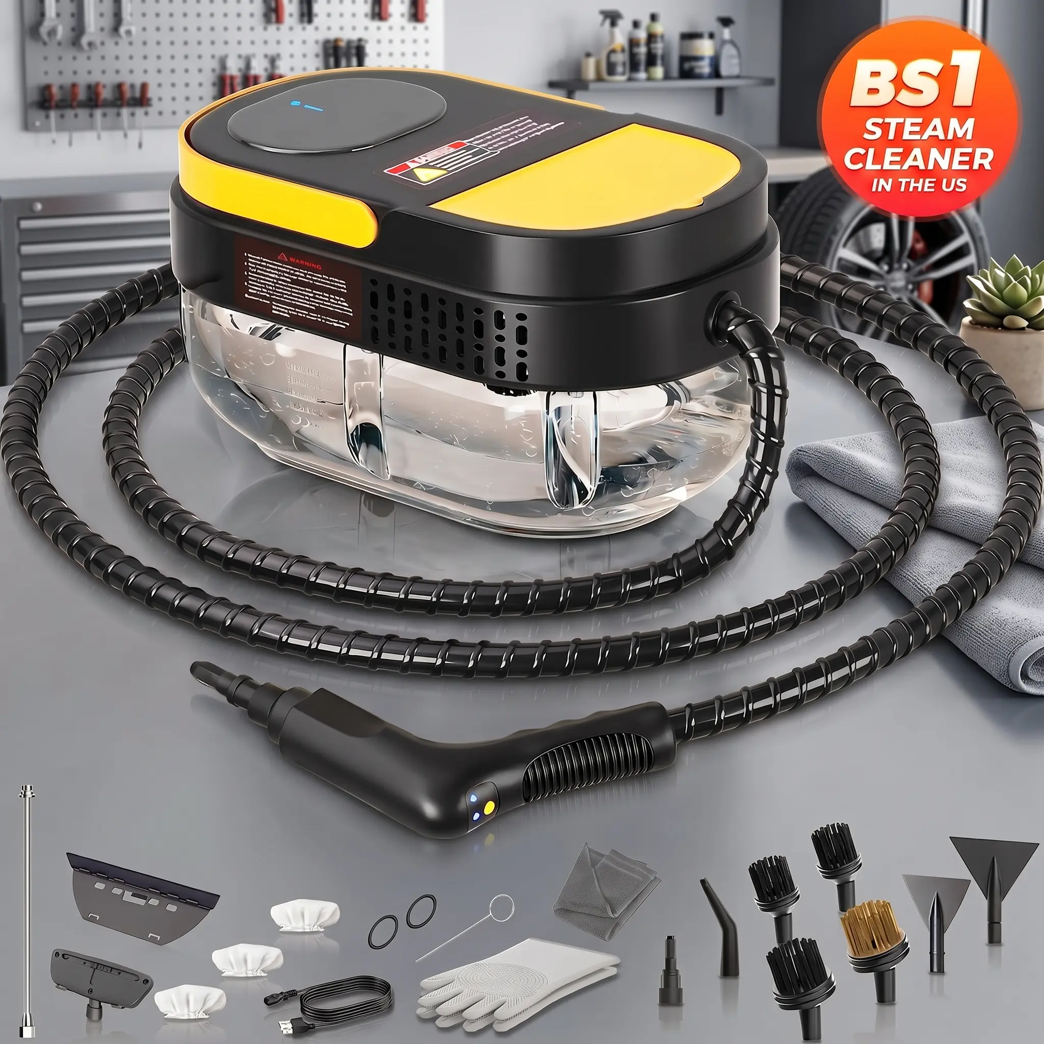 Steam Cleaner, 3-Level Adjustable Handle, Fast Heat-Up, 1.69 Qt Large Tank, Steam Cleaner for Home,Portable Steamer with 15 Accessories, Ideal for Home, Tile, Grout, Floor, Car, Dirt & Grease Cleaning