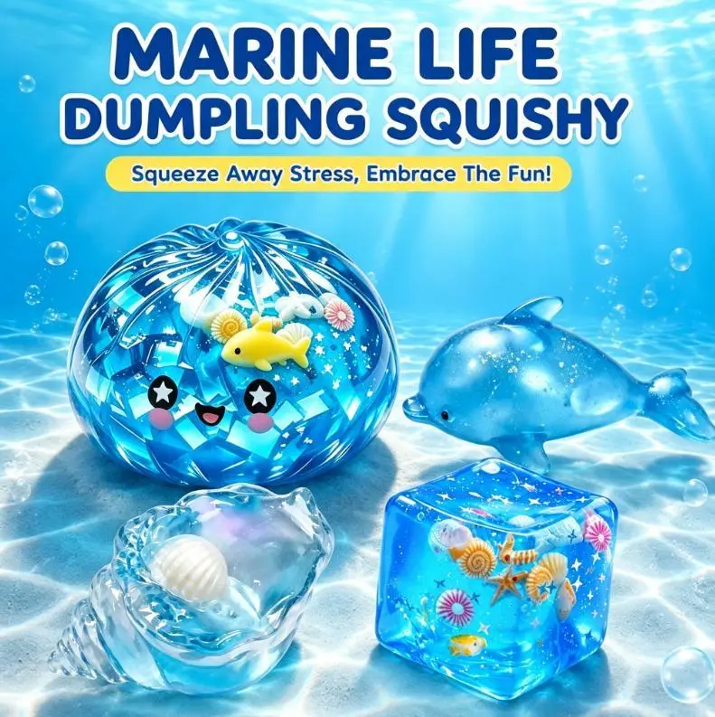 Cute Ocean Shark Shell Dumpling Squishy Toy - Glitter Soft Squeeze Fidget, Portable Hand Stress Relief, Ideal Kids' Party Gift Accessory for Festive Supplies