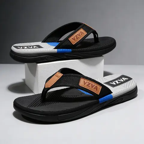 Men's Color Block Arch Support Flip Flops - Footwear with Full-Size Fit, Anti-Slip Strap, EVA Patchwork Thong, Flat Heel, Non-Slip Rubber Outsole, Lightweight Webbing Strap, Flexible Sole, Beach Casual Shoes, Walking Shoes, Party Sandals