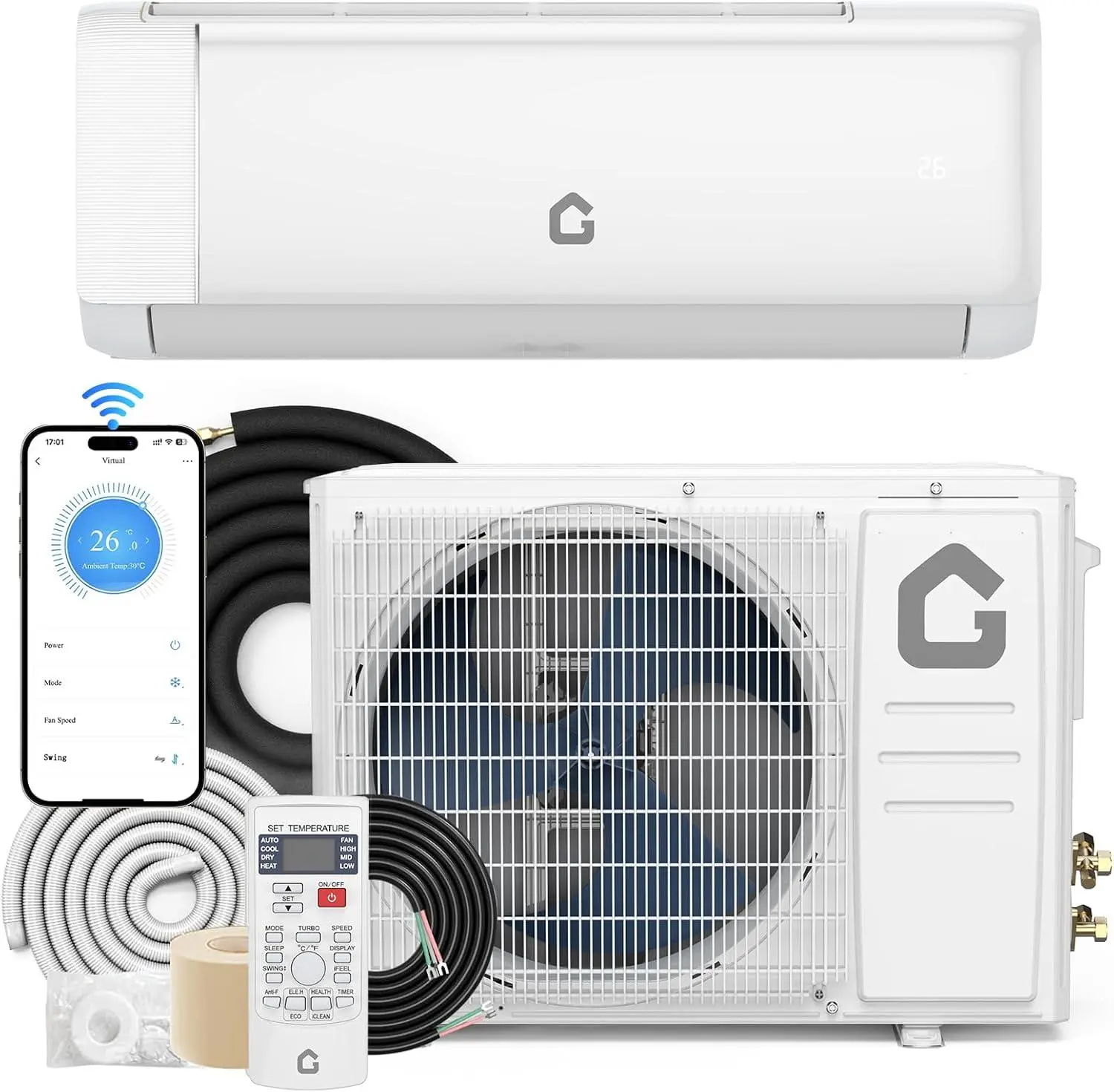 White 24000 BTU Mini Split Air Conditioner and Heater WiFi Enabled 19 SEER2 Energy Efficient 230 Volt White Ac Unit Aircon Inverter