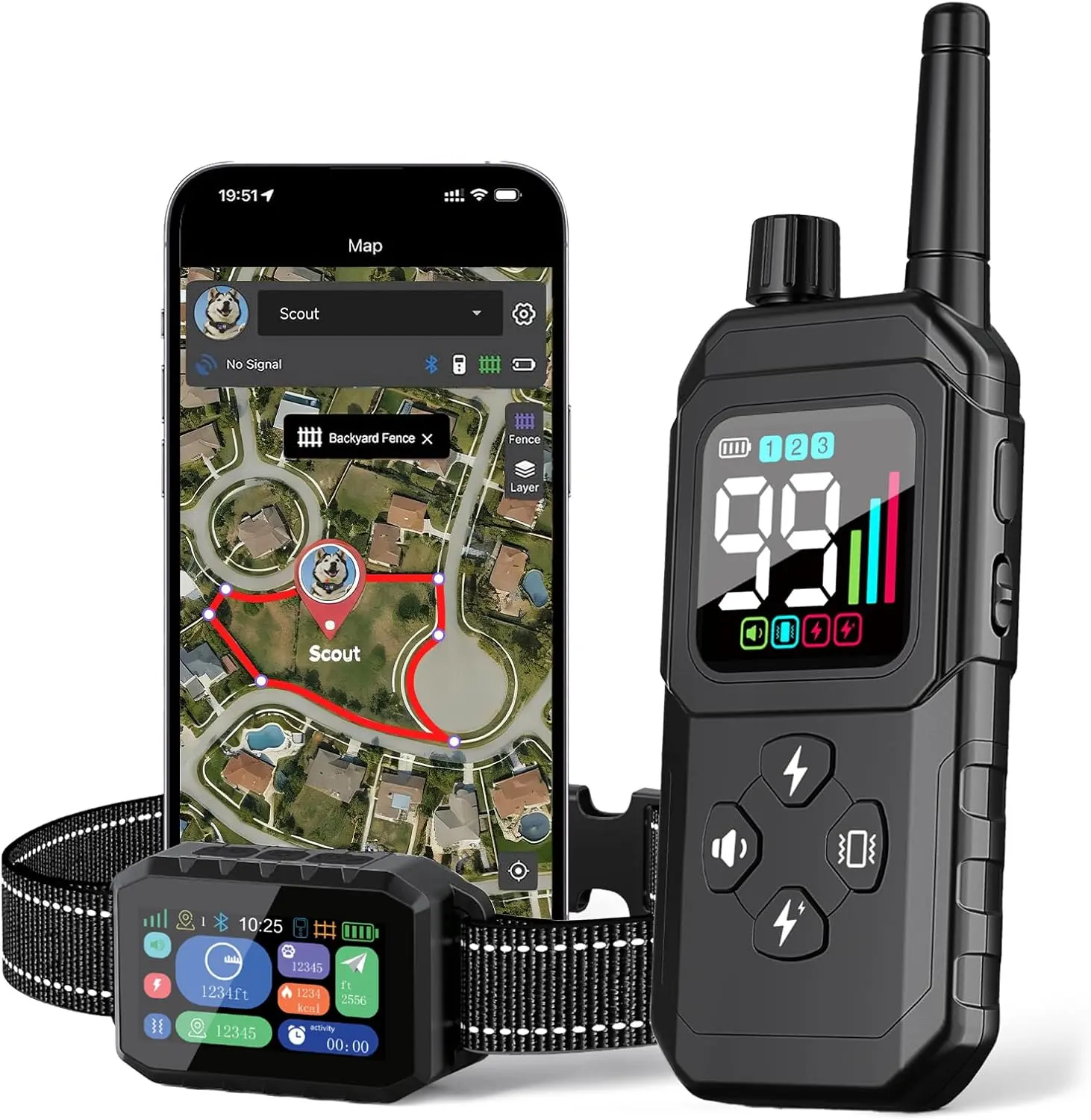 GPS Wireless Dog Fence Remote Training Kit, Free App Control, Custom GPS Boundary, Beep/Vibration/Static Modes, IP67 Waterproof, Long Battery Life, for 10–120 lbs Dogs