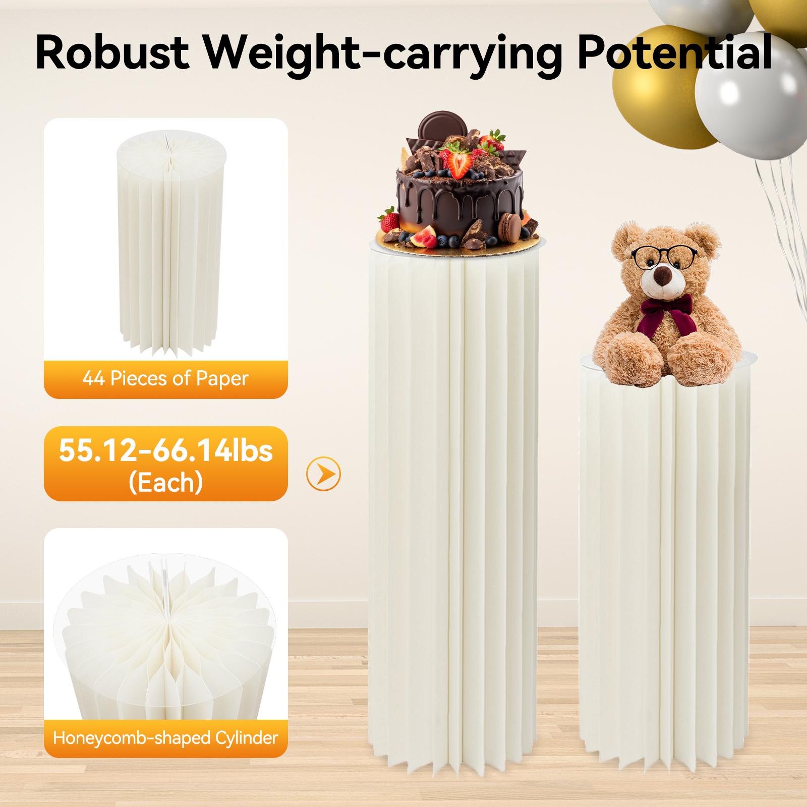 4 Pack Milky White Cardboard Flower Stand 4 Heights 66lbs for Party Decor