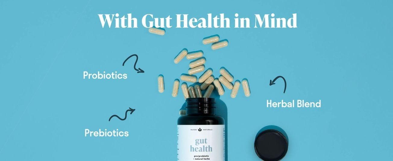 Nuven Naturals All-in-One Gut Health w/Probiotics, Prebiotics, Digestion-Supporting Herbs, and Adaptogens - Leaky Gut Repair Formula to Support Gut Lining, Aid in Digestion, and Promote Good Bacteria