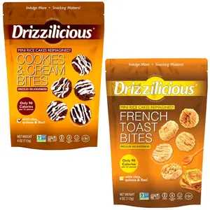 Drizzilicious Cookies & Cream & French Toast Flavors Mini Rice Cakes Duo Pack Vegan Gluten-Free Allergen-Free Snacks for Adults & Kids 4 oz Bags Pack of 2