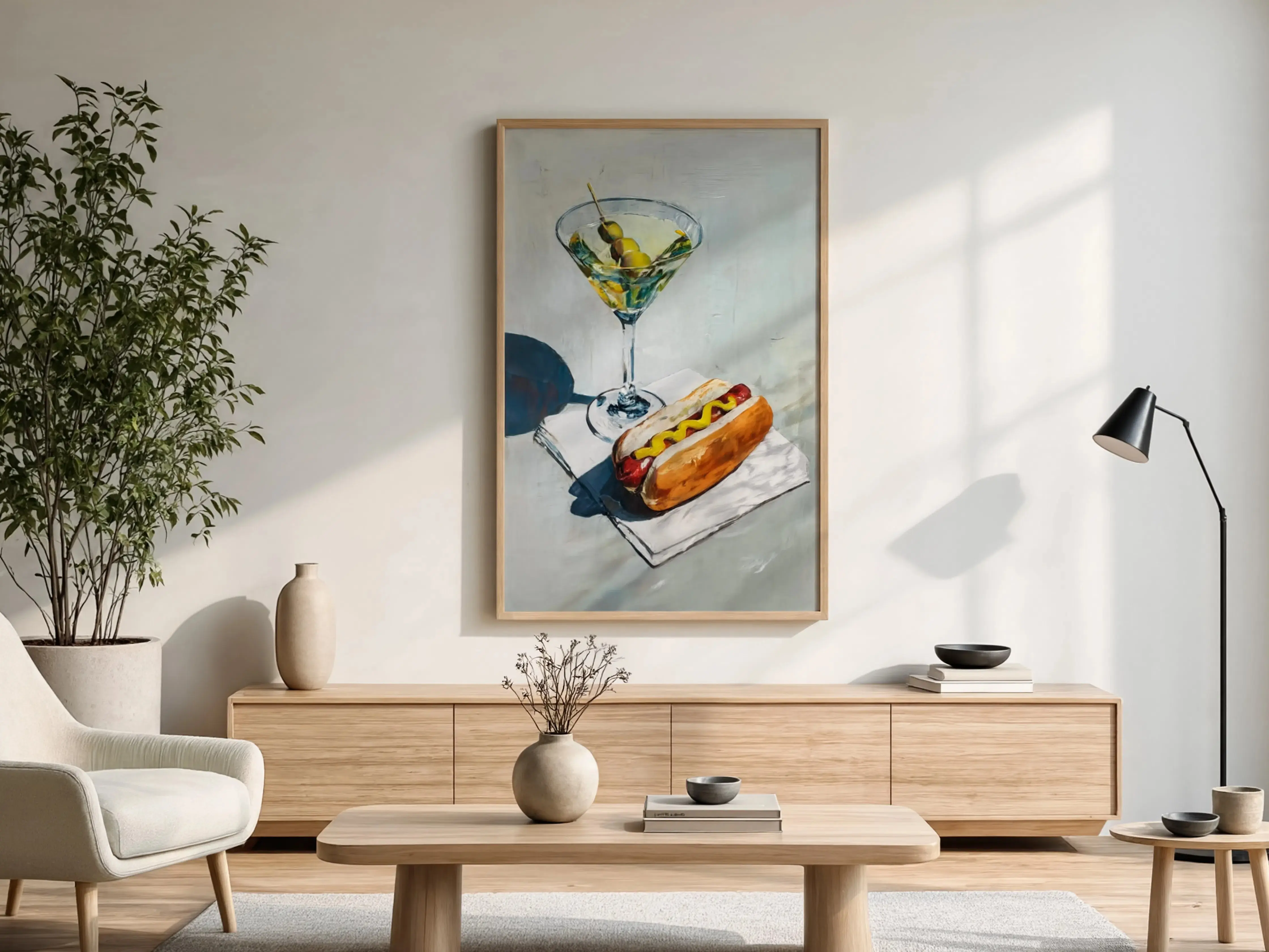 Dirty Martini Hot Dog Poster Funny Kitchen Wall Art Bar Cart Cocktail Decor