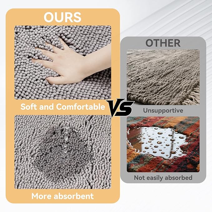 Low density low lint bathroom mat washable dog door mat, quick drying chenille pet door mat, machine washable indoor and outdoor carpet gray