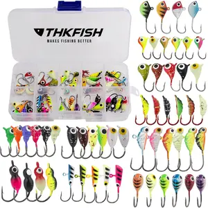 THKFISH Ice Fishing Jigs 54pcs Glow Ice Fishing Lures Walleye Jig Ice Fishing Jigs Kit Ice Fishing Gear for Crappie Bass Walleye Saltwater Freshwater Fishing Gear