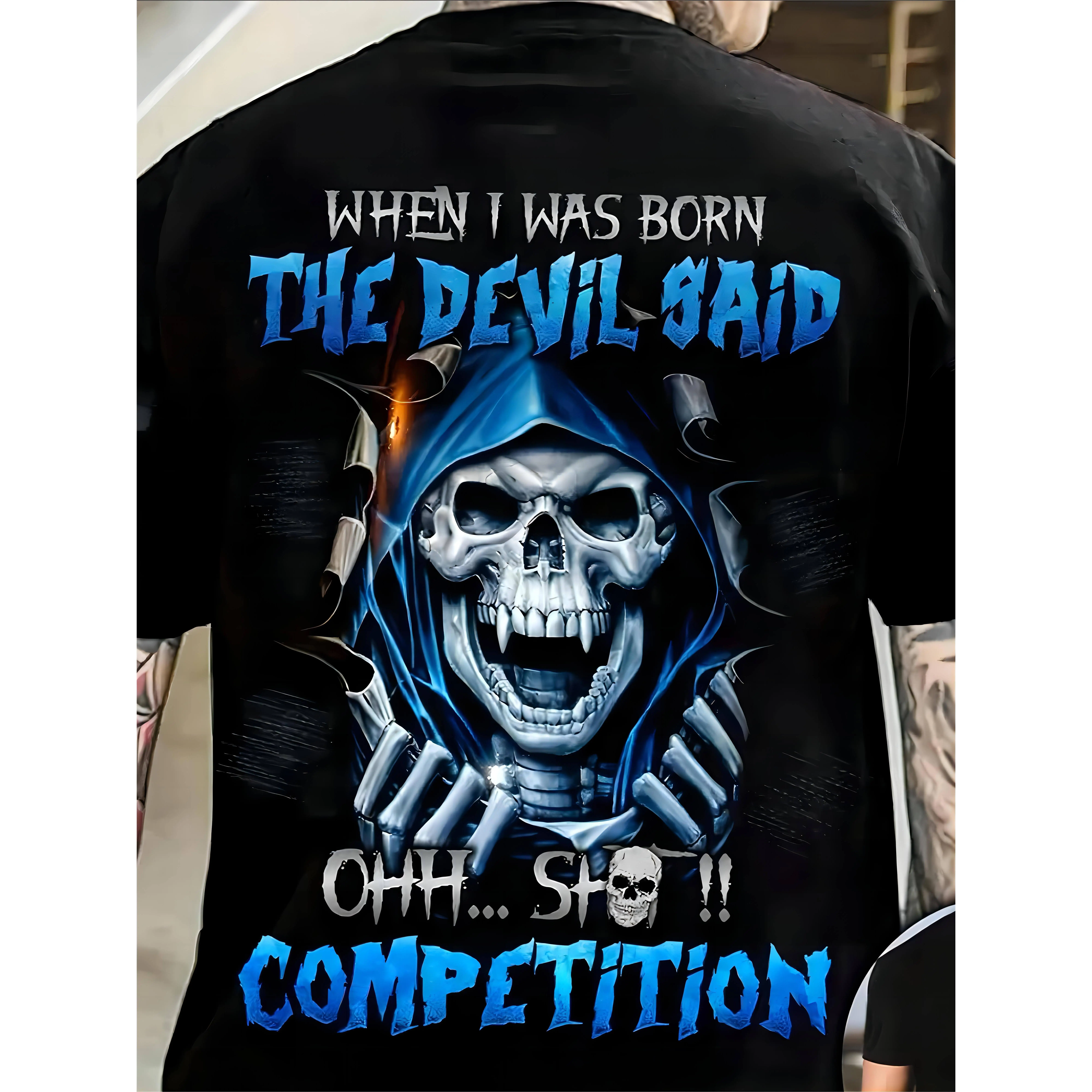 Men's Casual Crew Neck Graphic T-shirt with Stylish Skull Print, Versatile Short Sleeve Tee for Summer Sport And Casual Wear, 3D Digital Print, Outdoo