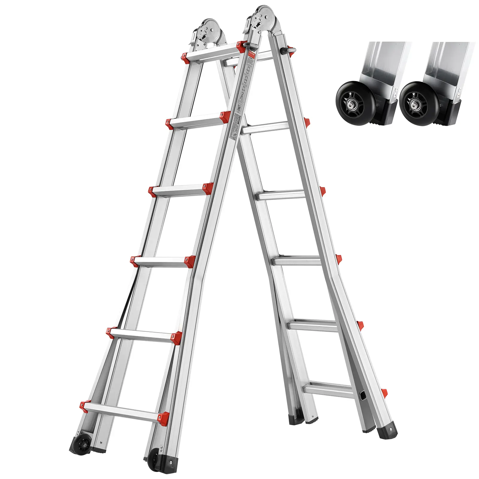 【DealsForYouDays】VEVOR Telescoping Ladder A Frame with Wheels Max. 20 FT Compact Aluminum Extension LadderMulti-Function Portable Collapsible RV LadderTelescopic Ladder for Homework Stairs Indoor Outdoor Roof330lb Load, Aluminium Telescopic Ladder