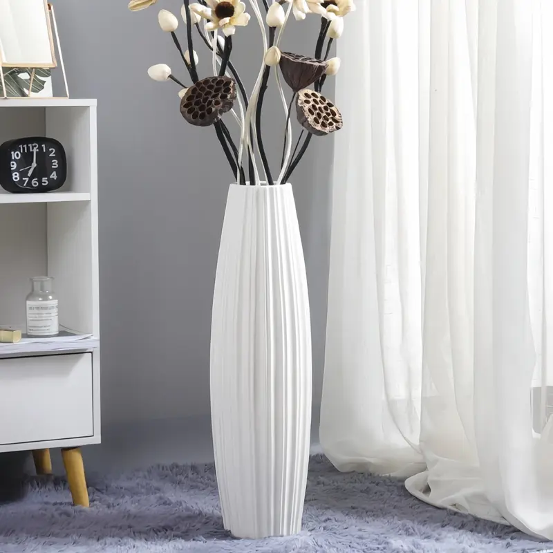 White Ceramic Floor Vase Modern Minimalist Pottery for Pampas Grass Eucalyptus Faux Flowers Dried Florals Elegant Home Décor Living Room Entryway Farmhouse Styling Handcrafted High Floor Vase