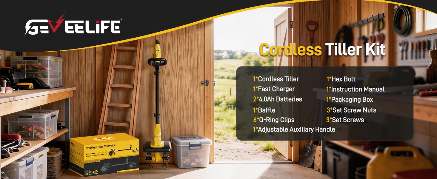 GEVEELIFE 20V Cordless Tiller Cultivator, 2×4.0Ah Battery Powered Rototiller, 12" Tilling Width, 8" Depth, 360RPM Garden Tiller, Electric Tiller for Gardening, Lawn & Soil Cultivation GEVEELIFE 20V Cordless Tiller Cultivator, 2×4.0Ah Battery Powered Rototiller, 12" Tilling Width, 8" Depth, 360RPM Garden Tiller, Electric Tiller for Gardening, Lawn & Soil Cultivation