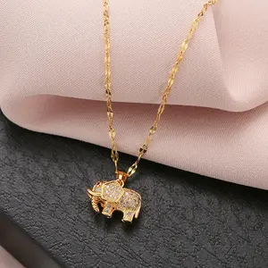 Good Luck Elephant Necklace Gold CZ Dainty Charm Minimalist Jewelry Gift for Women