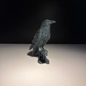 Wooden Base Raven Statue Ornament, High Detail Gothic Dark Academy Decor, Home Office Desk Decoration, Bird Lovers Gift, Halloween Mystery Ornament, Spooky
