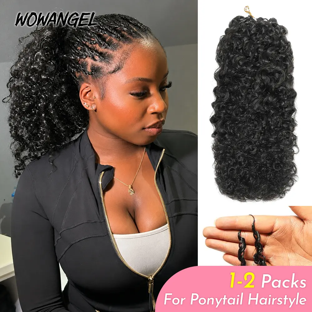 [Buy 1 Get 1 Free] Burmese Curly Crochet Human Hair Pre-Separated Feather Crochet Hair Miracle Knots For Braiding Deep Wave invisible Miracle Knots Kinky Curly Real Human Hair Extensions With String Nature Black ,Lightweight & Reusable for Women Wowangel